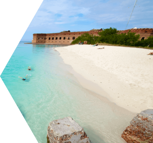 Two snorkelers near the shore of the Dry Tortugas National Park