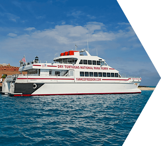 The starboard side of the high-speed catamaran Yankee Freedom